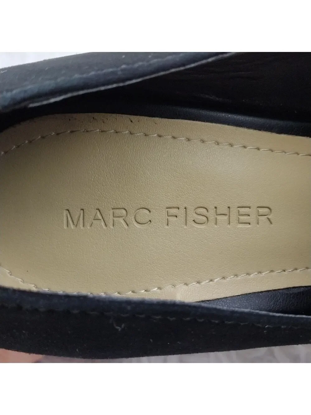 Marc Fisher Caila Black Suede Upper Round Toe Block High Heel Slip On Shoe